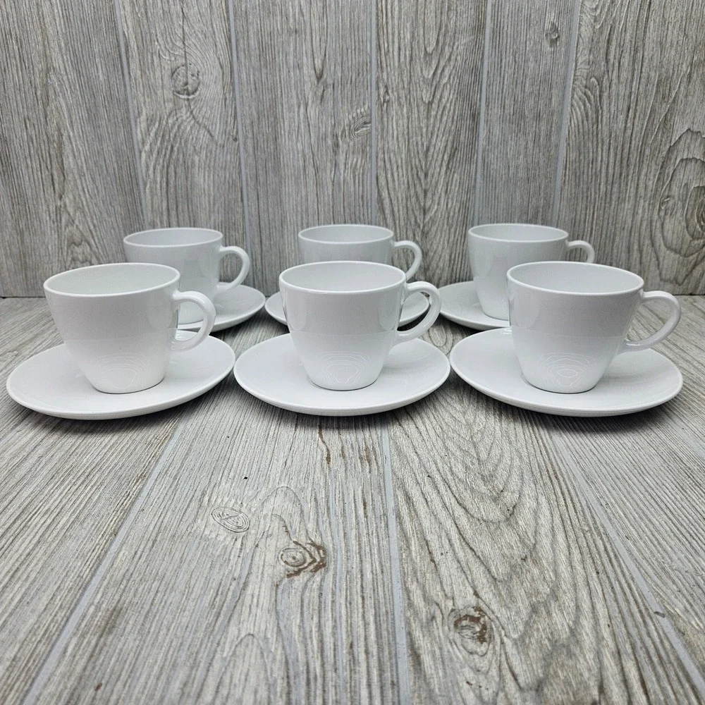 Centura by Corning Corelle White Coupe Discontinued Coffee Cup and Saucer Set 6